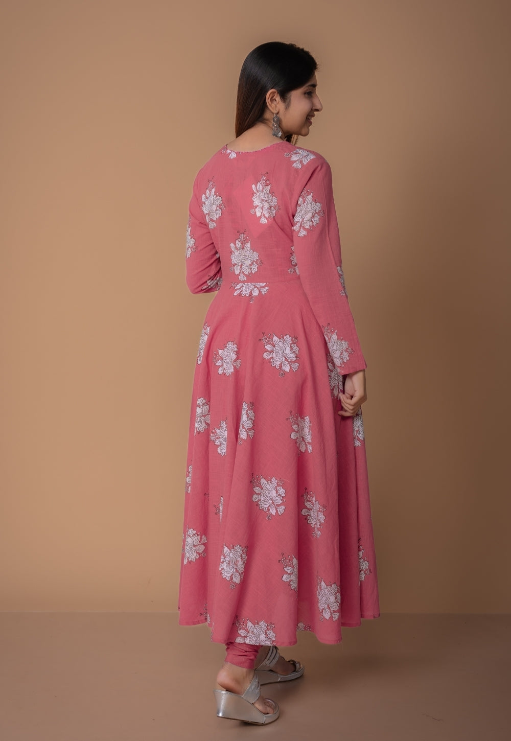 Ruvika Pink Dabu Slub Cotton A Line Kurta