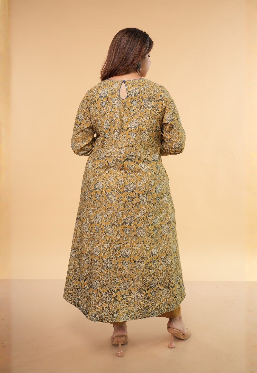 Rifaa Yellow Kalamkari Cotton A Line Kurta