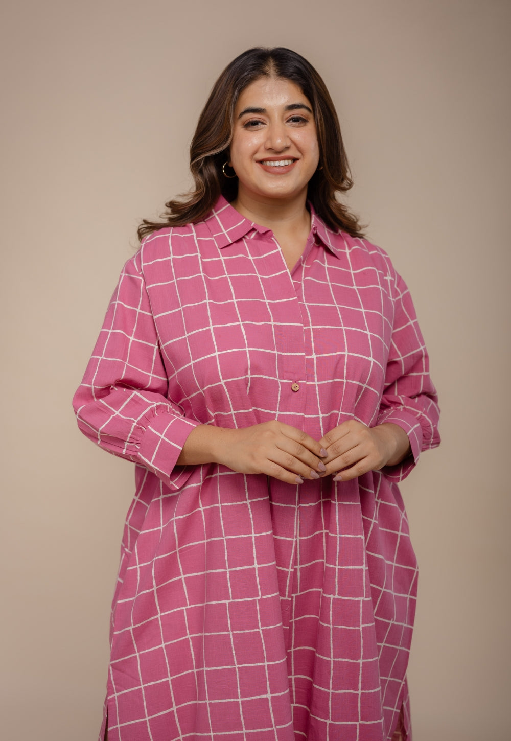 Ridah Pink Hand Block Print Cotton Anti-Fit Dress