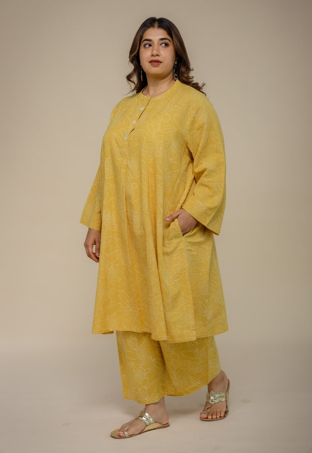 Ayaat Yellow Hand Block Print Slub Cotton Anti-Fit Co-Ord Set