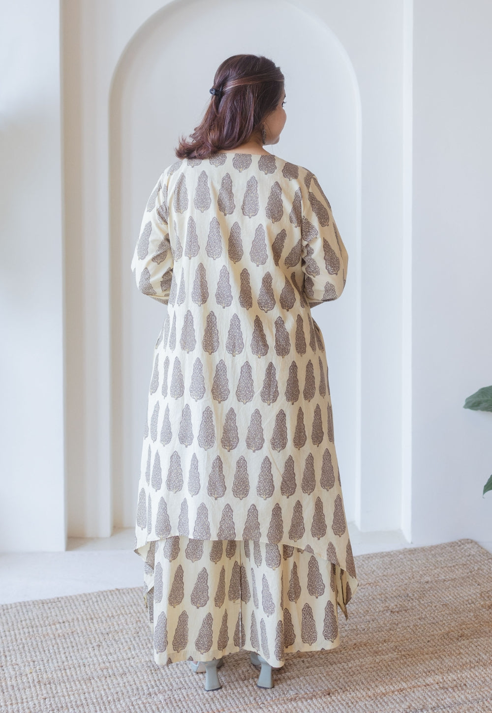 Priya Beige Ajrakh Cotton Asymmetrical Co-Ord Set