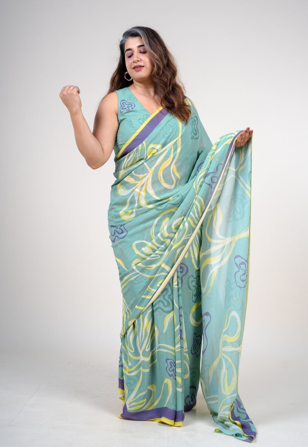 Fiyana Mint Green Georgette Printed Saree