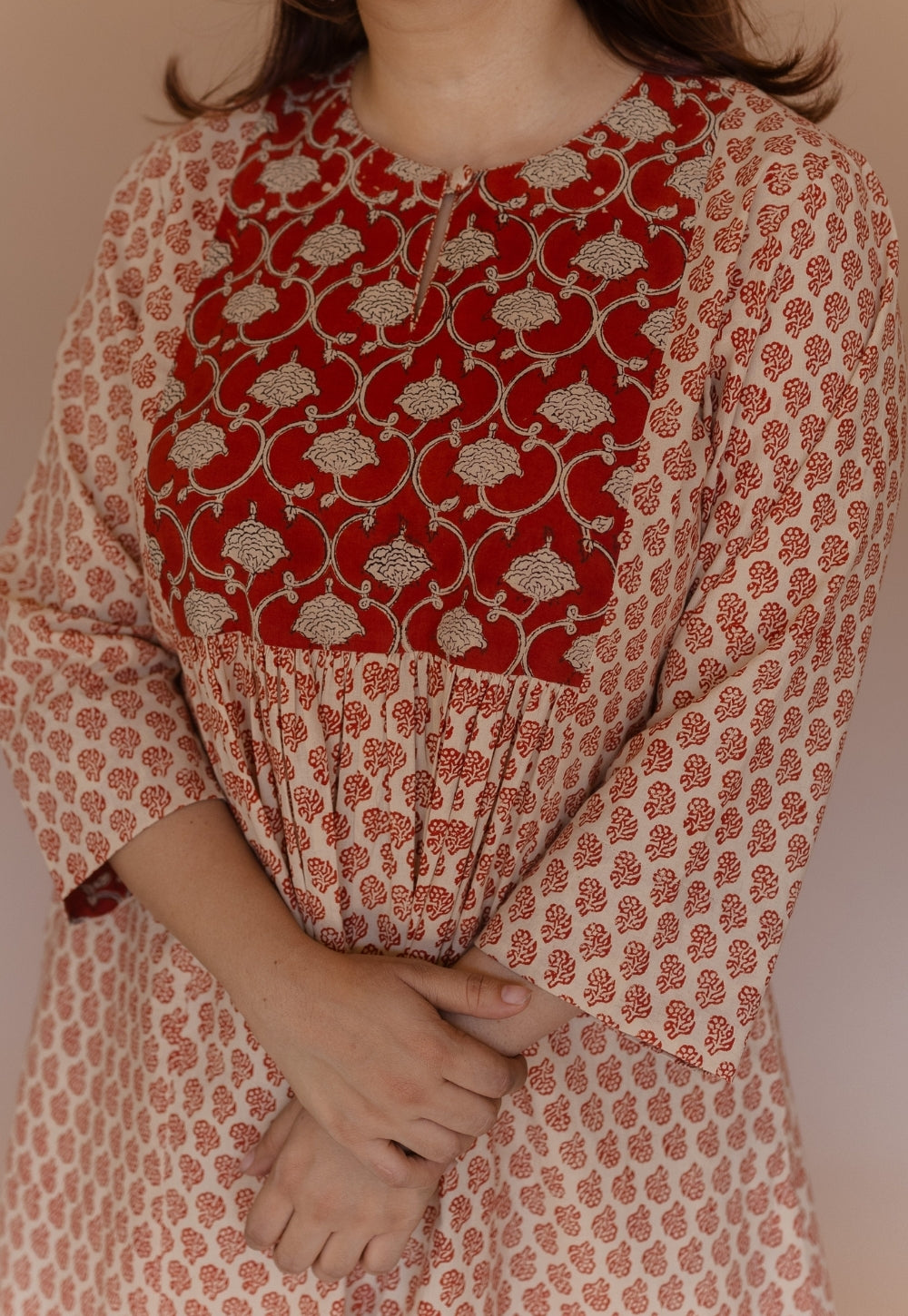 Shikha Red Bagru Cotton A Line Kurta