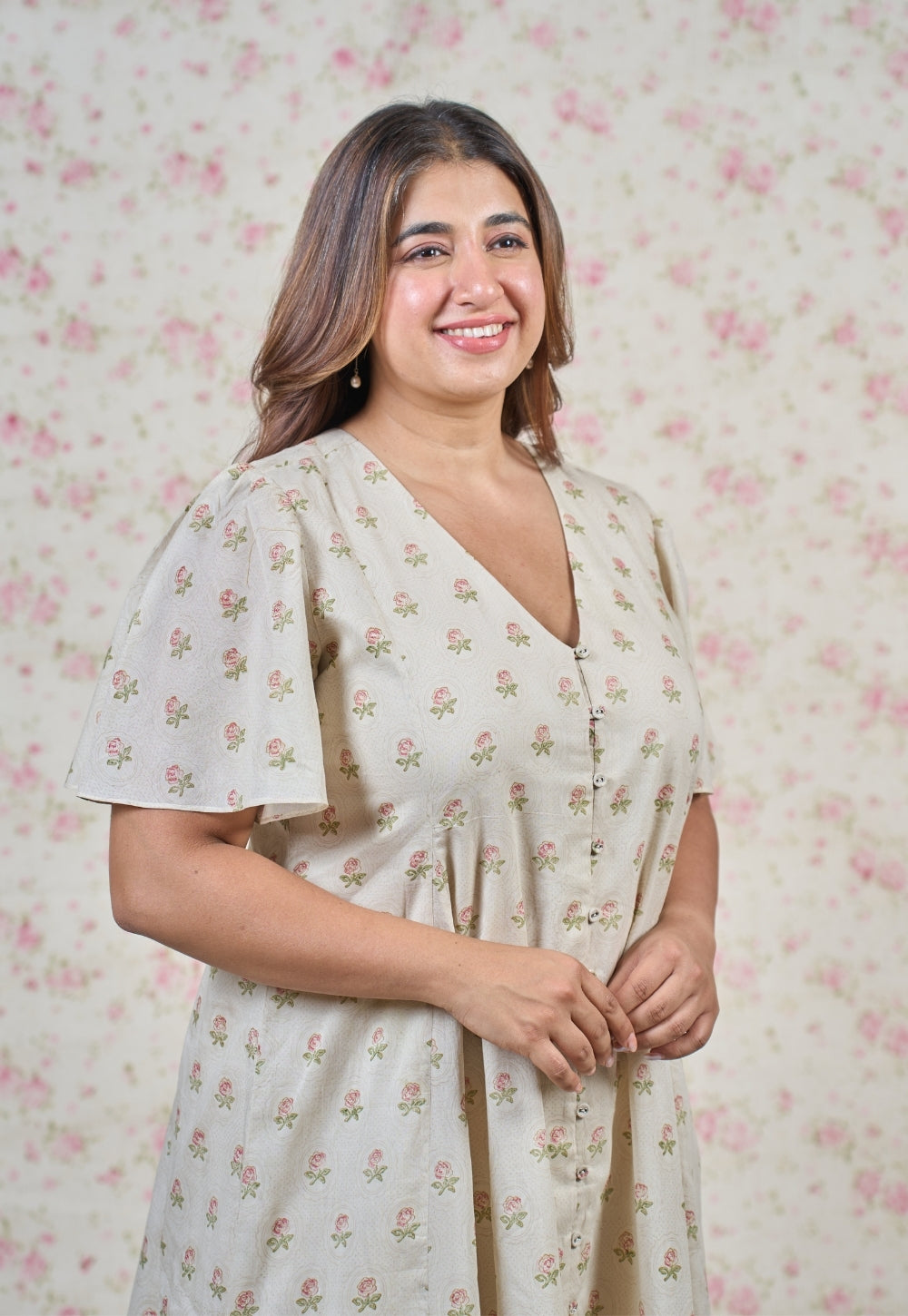 Leah Grey Butti Sanganeri Mul Cotton A Line Dress