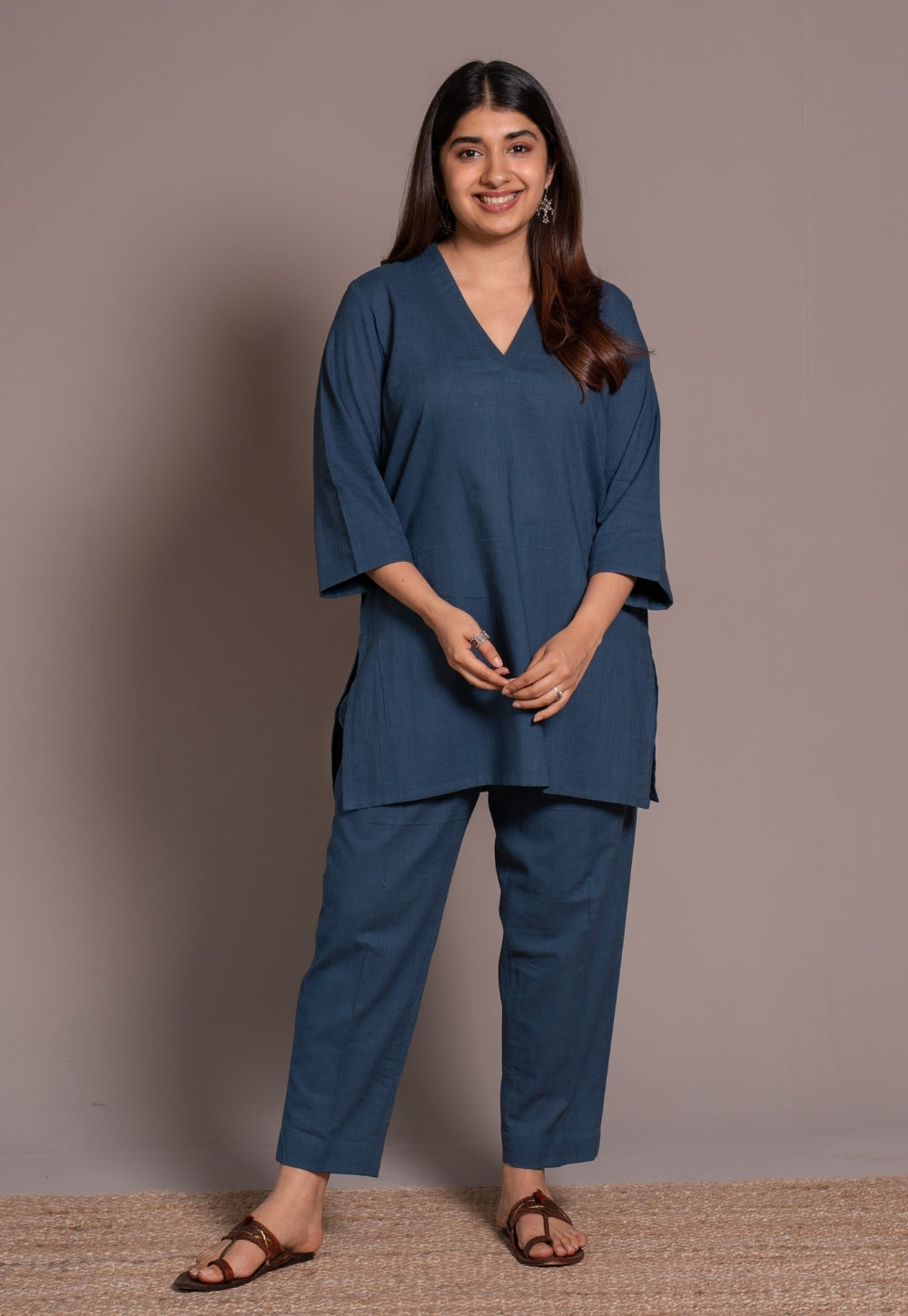 Indigo Solid Slub Cotton Co-Ord Set - DyeVerse