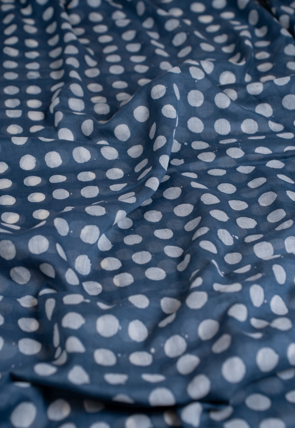 Blue Polka Dots  Batik Handblock Printed Mul Fabric