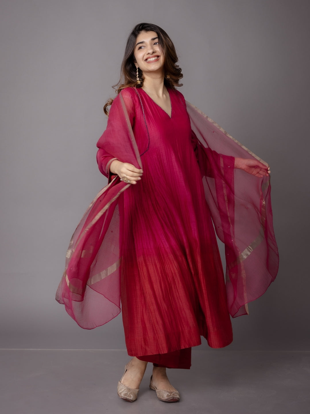 Jyoti Pink Ombre Chanderi Silk A Line Kurta
