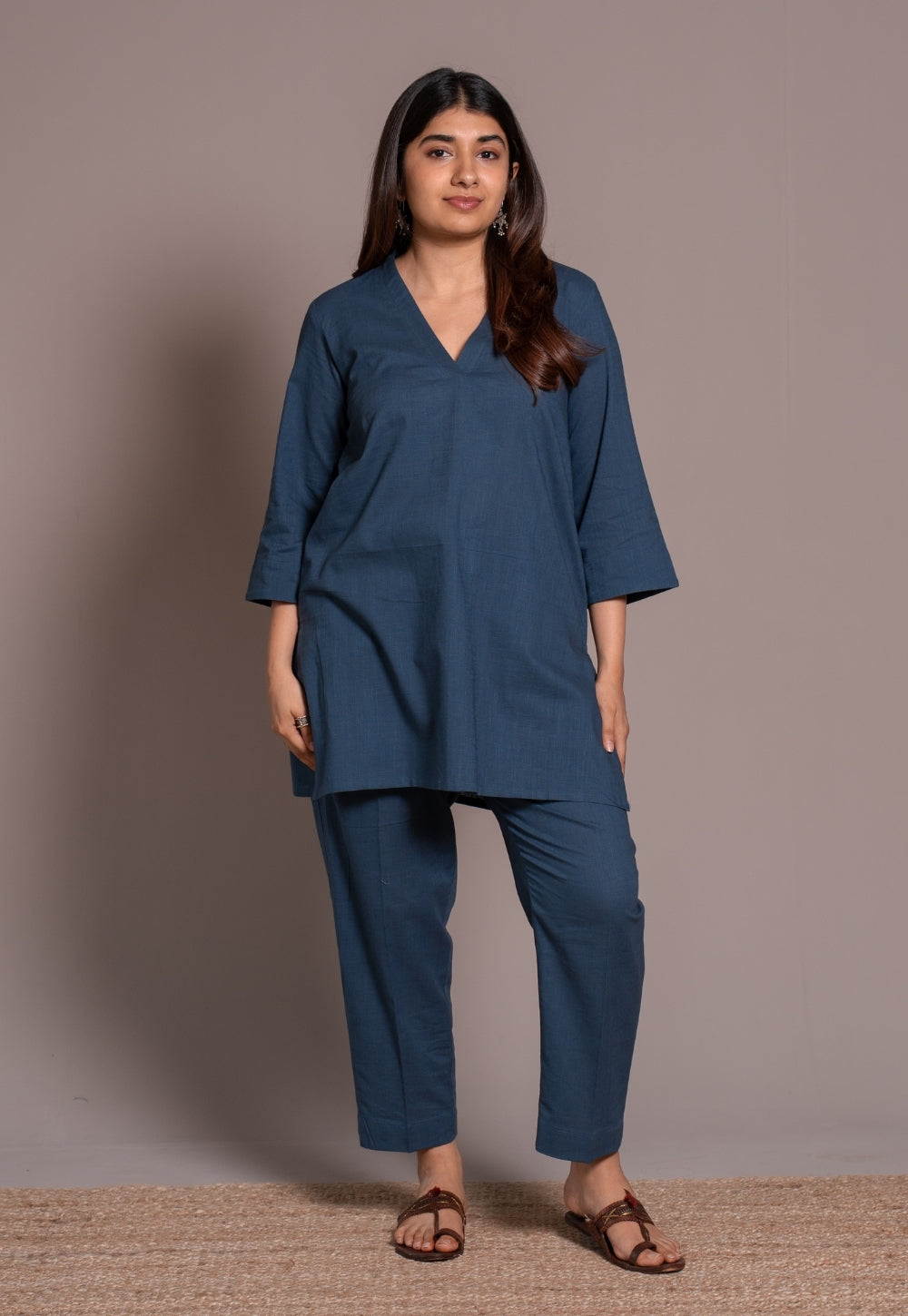 Indigo Solid Slub Cotton Co-Ord Set - DyeVerse