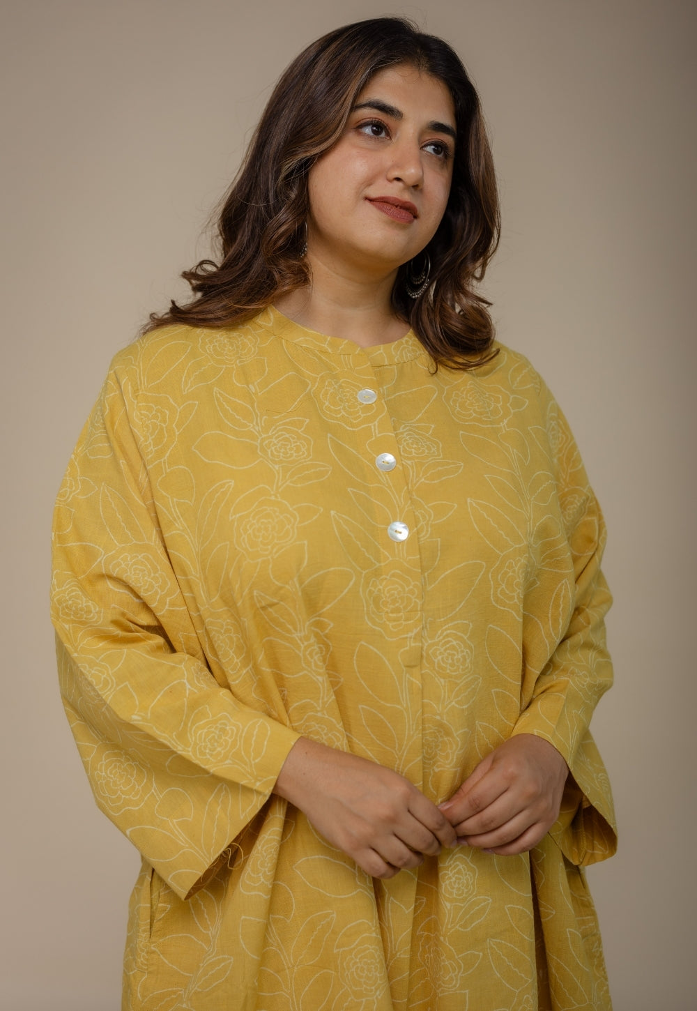 Ayaat Yellow Hand Block Print Slub Cotton Anti-Fit Co-Ord Set