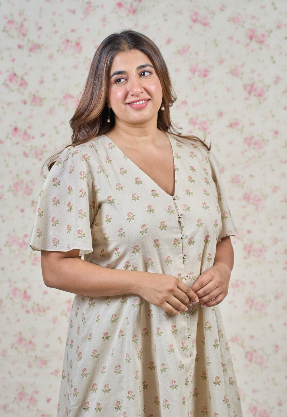 Leah Grey Butti Sanganeri Mul Cotton A Line Dress
