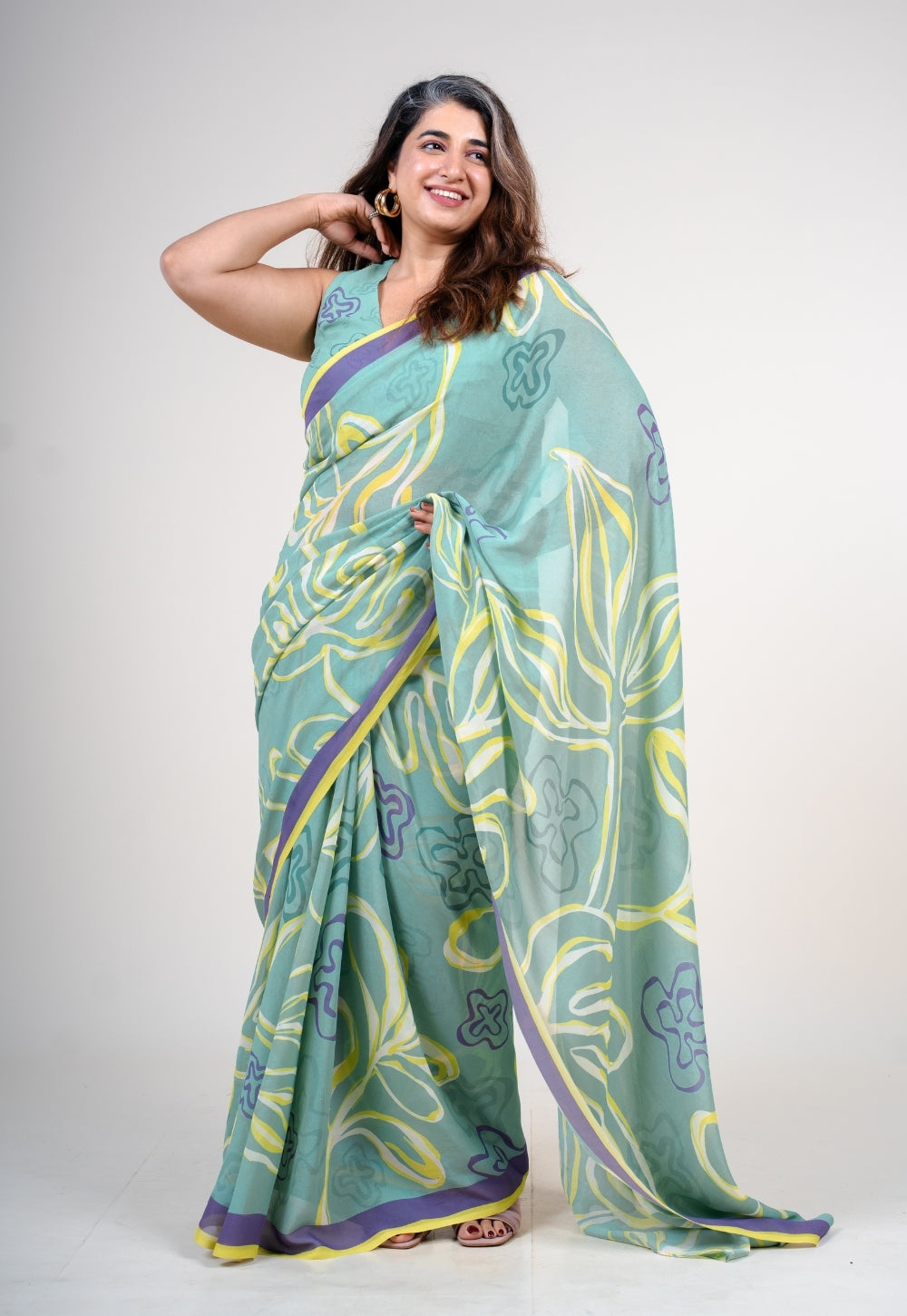 Fiyana Mint Green Georgette Printed Saree