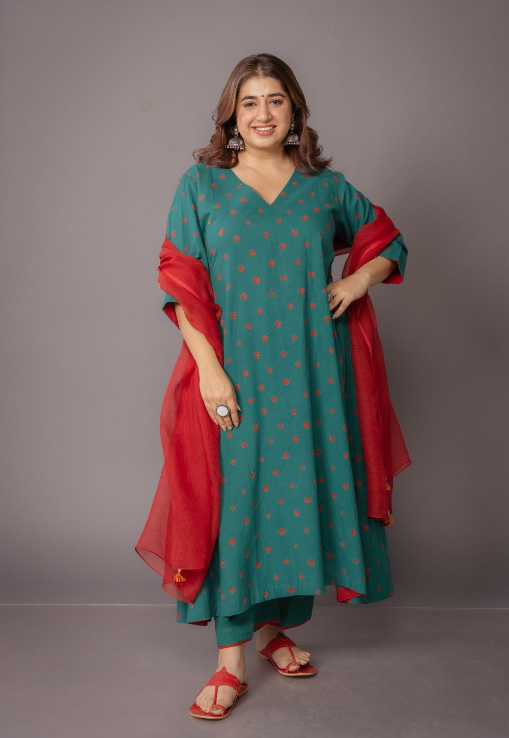 Red Solid Kota Doria Cotton Dupatta