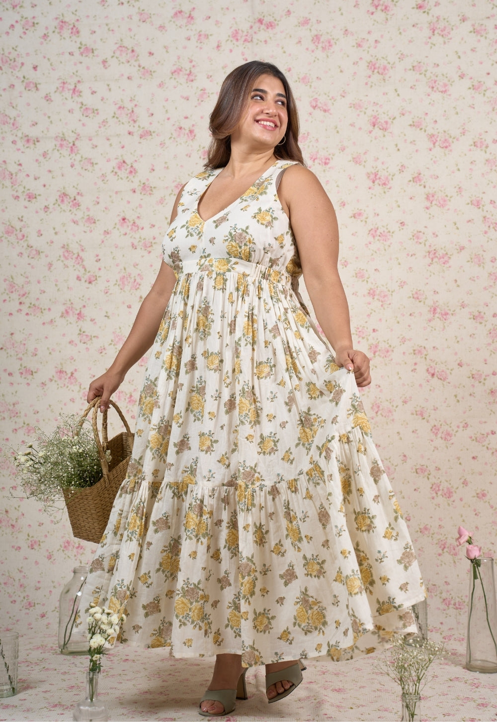 Kimber White Sanganeri Mul Cotton A Line Dress