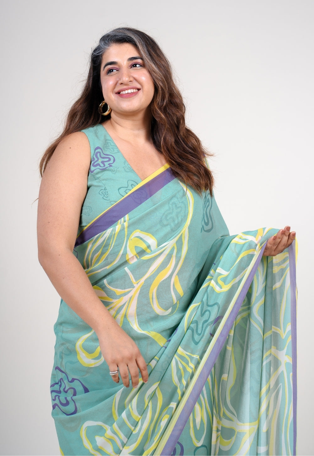 Fiyana Mint Green Georgette Printed Saree