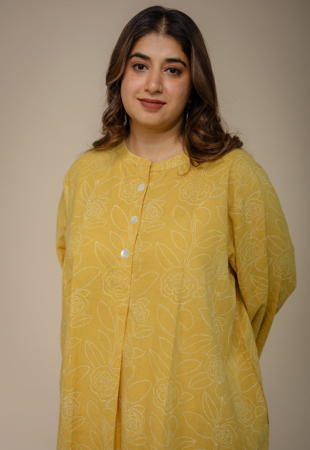 Ayaat Yellow Hand Block Print Slub Cotton Anti-Fit Co-Ord Set
