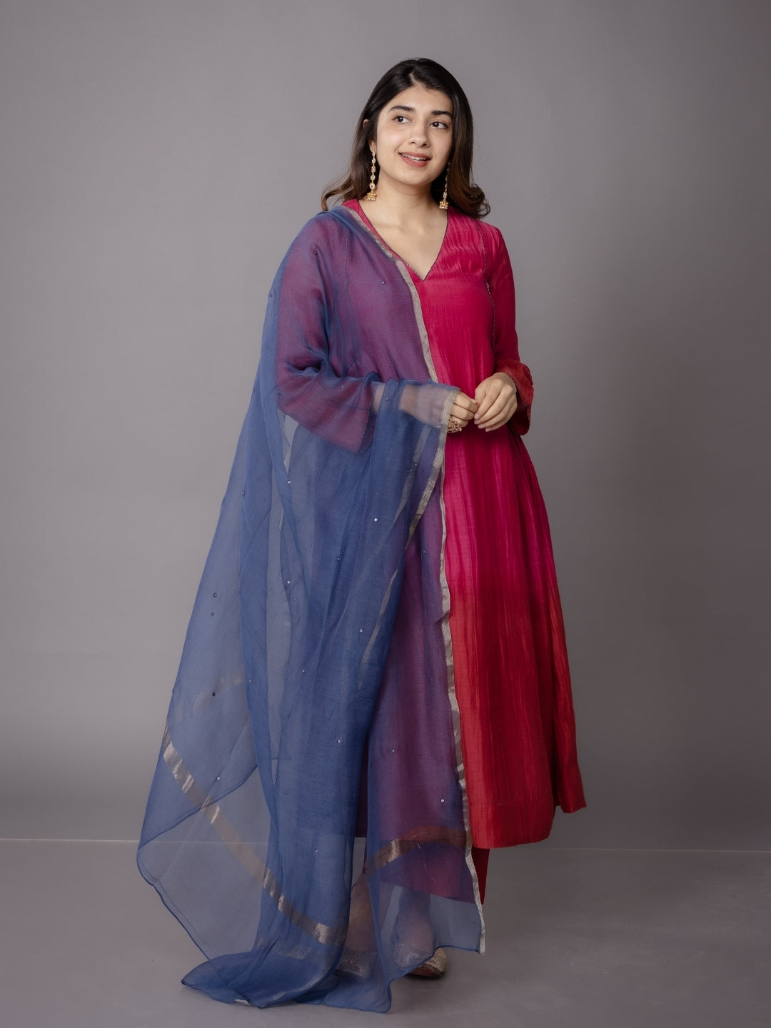 Jyoti Pink Ombre Chanderi Silk A Line Kurta
