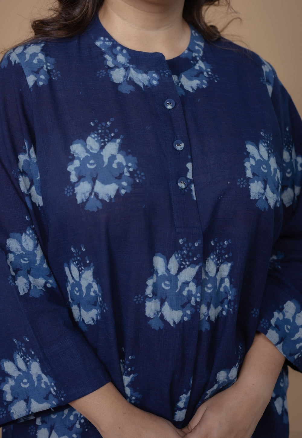 Harshi Blue Dabu Slub Cotton Straight Co-Ord Set