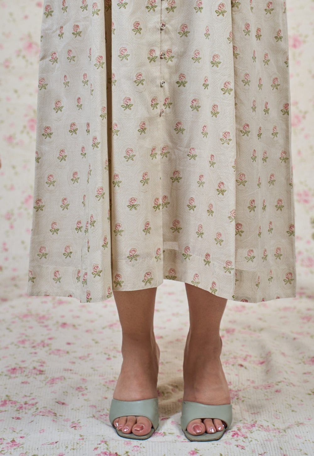 Leah Grey Butti Sanganeri Mul Cotton A Line Dress