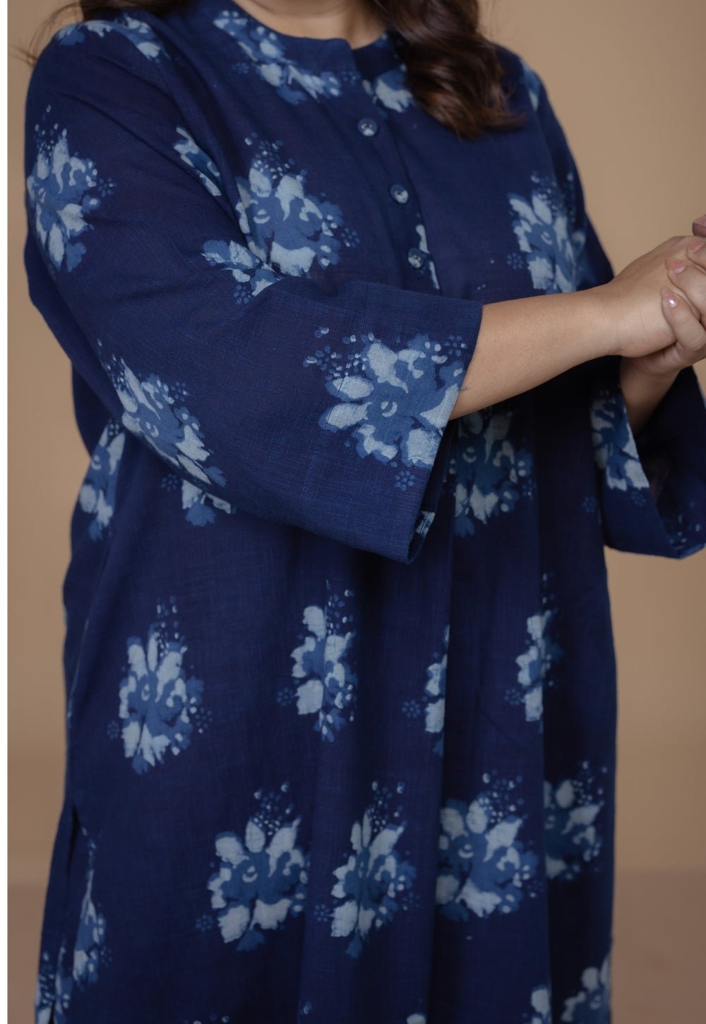 Harshi Blue Dabu Slub Cotton Straight Co-Ord Set