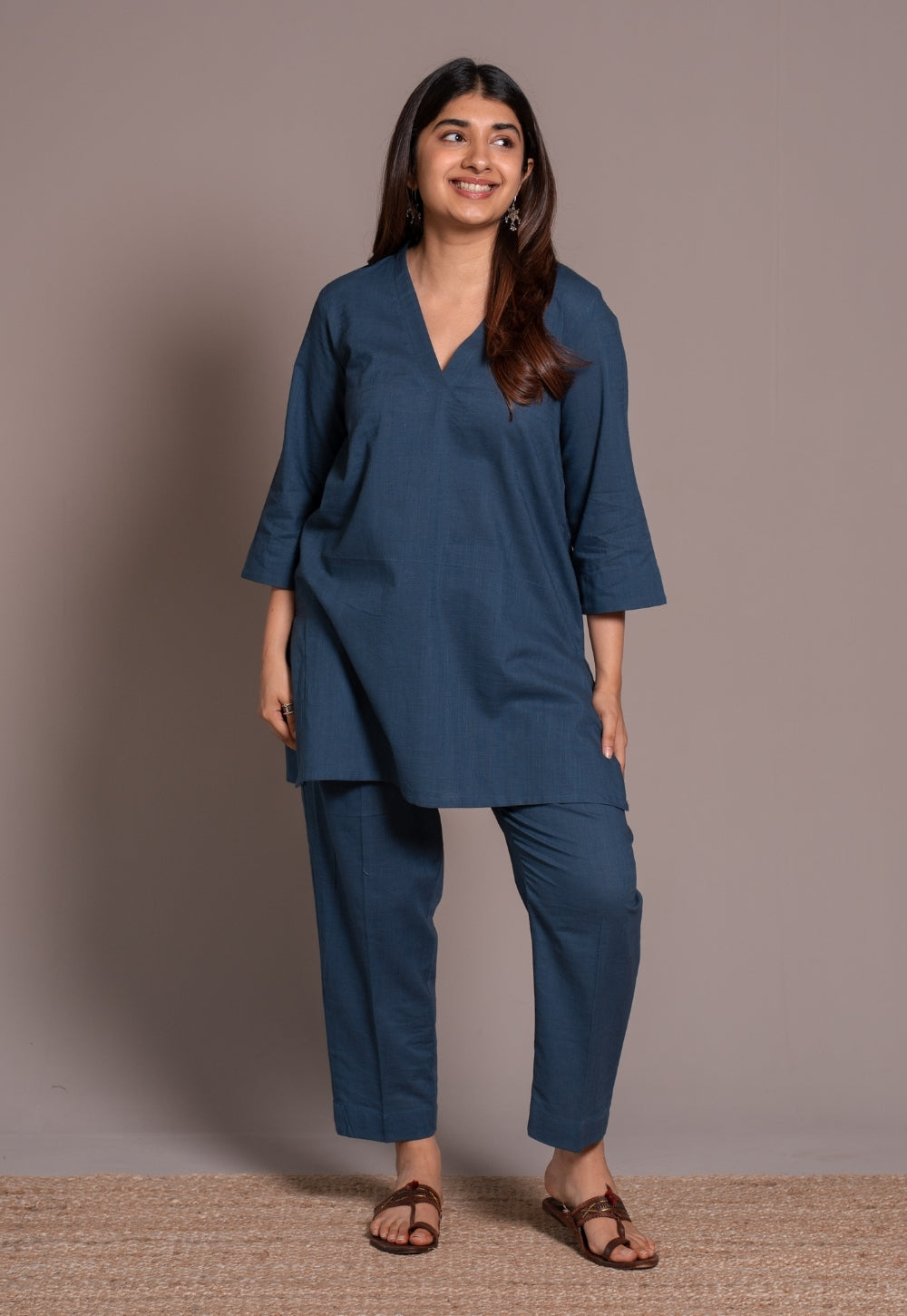 Indigo Solid Slub Cotton Co-Ord Set - DyeVerse