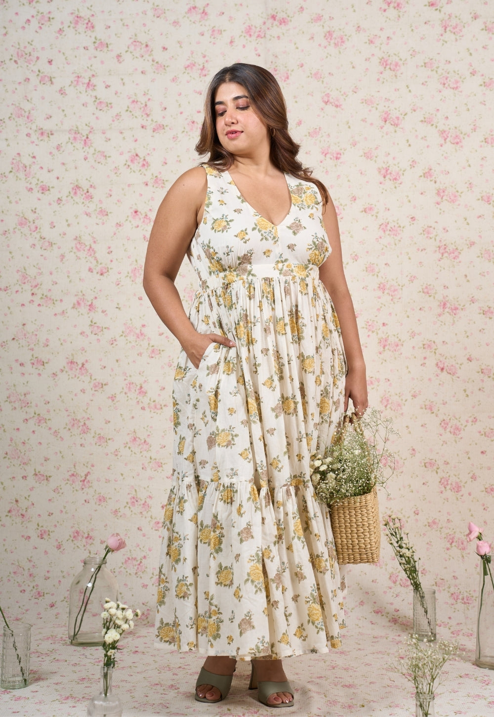 Kimber White Sanganeri Mul Cotton A Line Dress