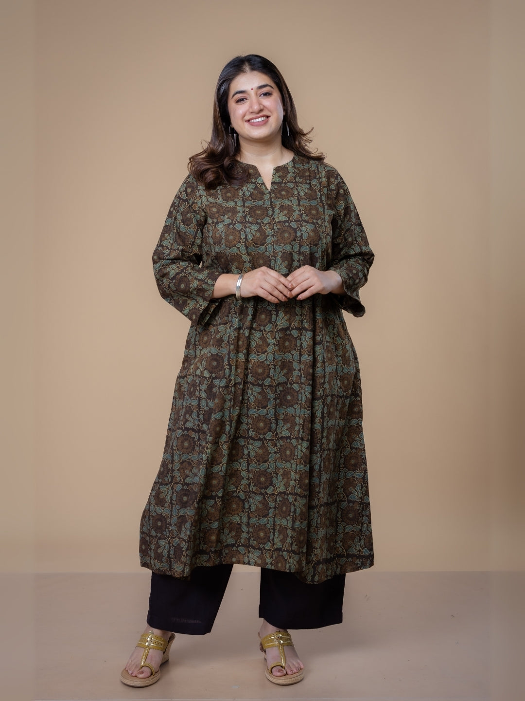 Malika Brown Ajrakh Cotton Kali Kurta