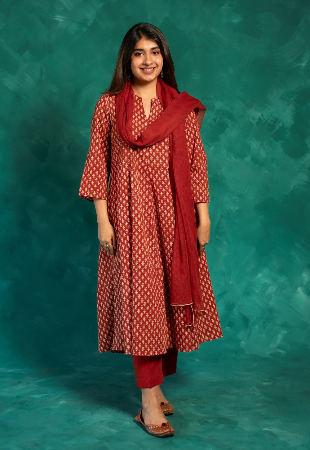 Red Solid Kota Doria Dupatta