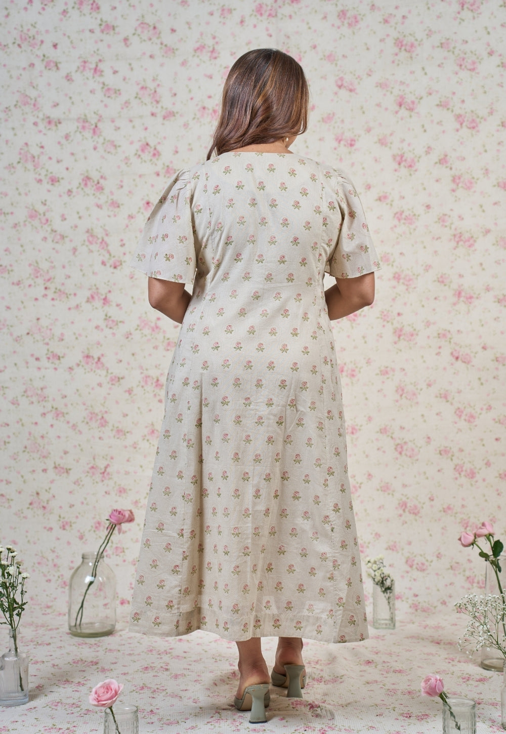 Leah Grey Butti Sanganeri Mul Cotton A Line Dress