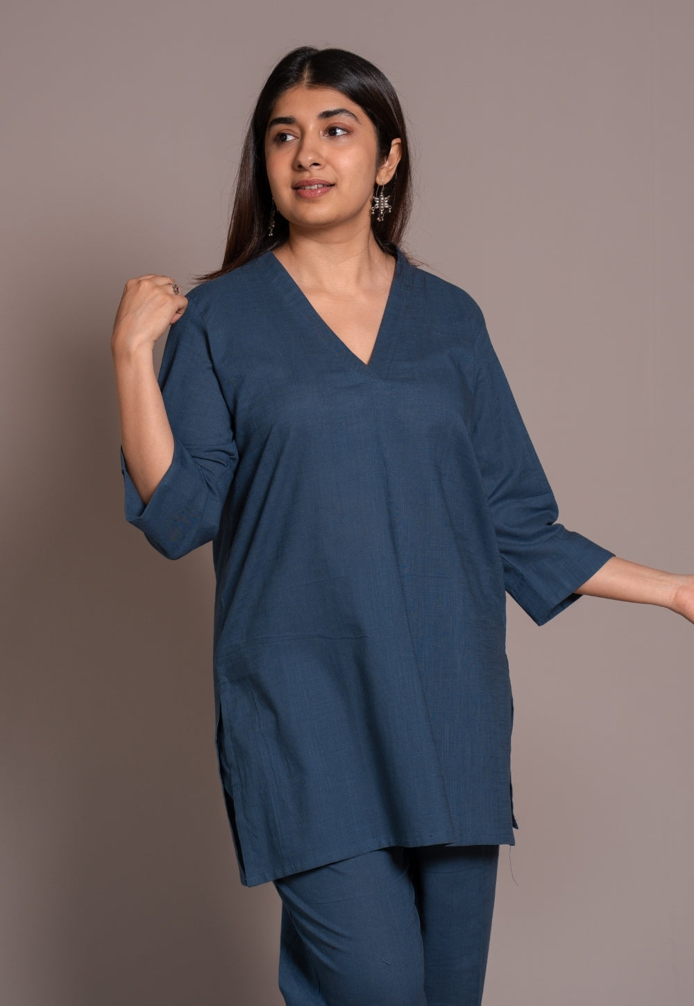 Indigo Solid Slub Cotton Co-Ord Set - DyeVerse