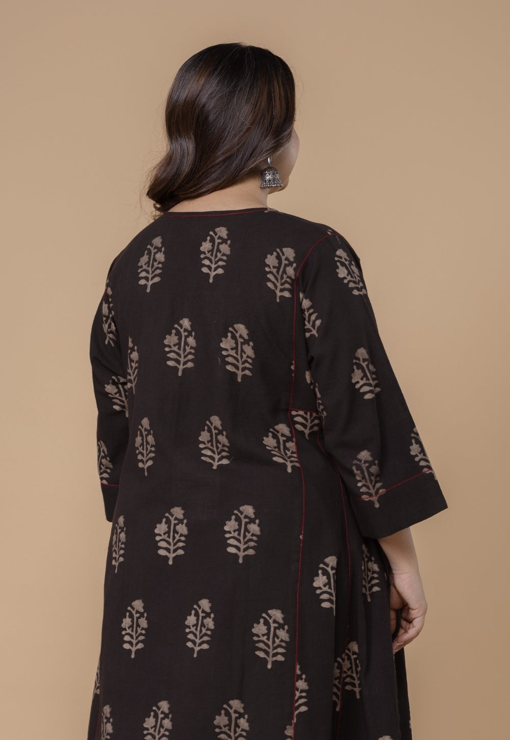 Disha Brown Dabu Slub Cotton Jhabbha Kali Kurta Set (Set of 2)