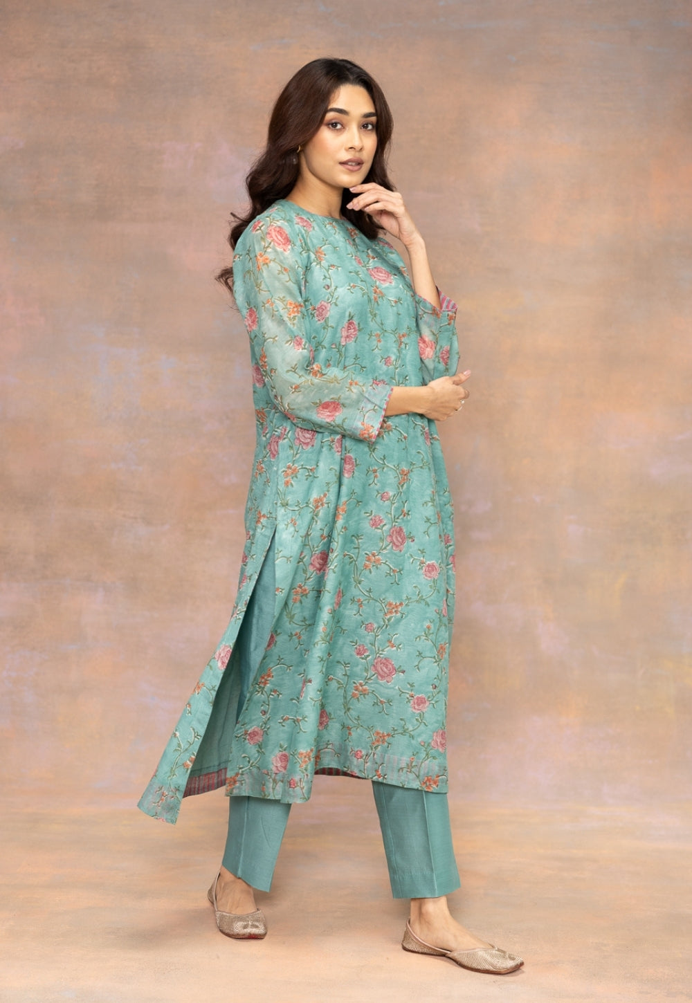 Prita Blue Solid Chanderi Silk Narrow Pant