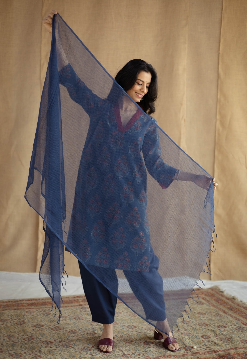 Indigo Solid Kota Doria Cotton Dupatta