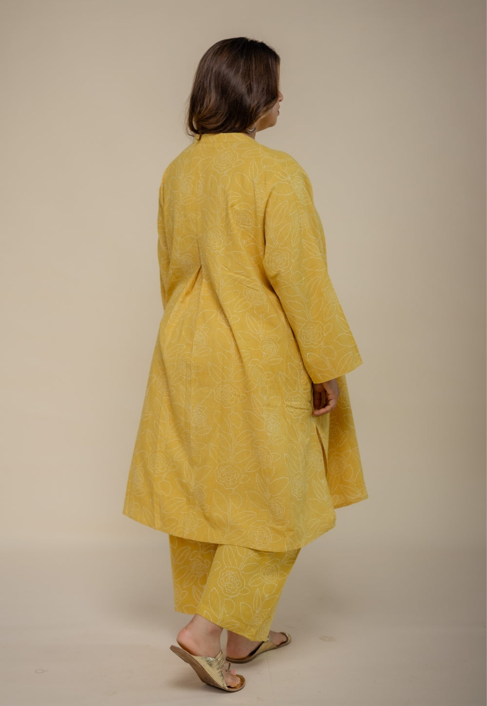 Ayaat Yellow Hand Block Print Slub Cotton Anti-Fit Co-Ord Set