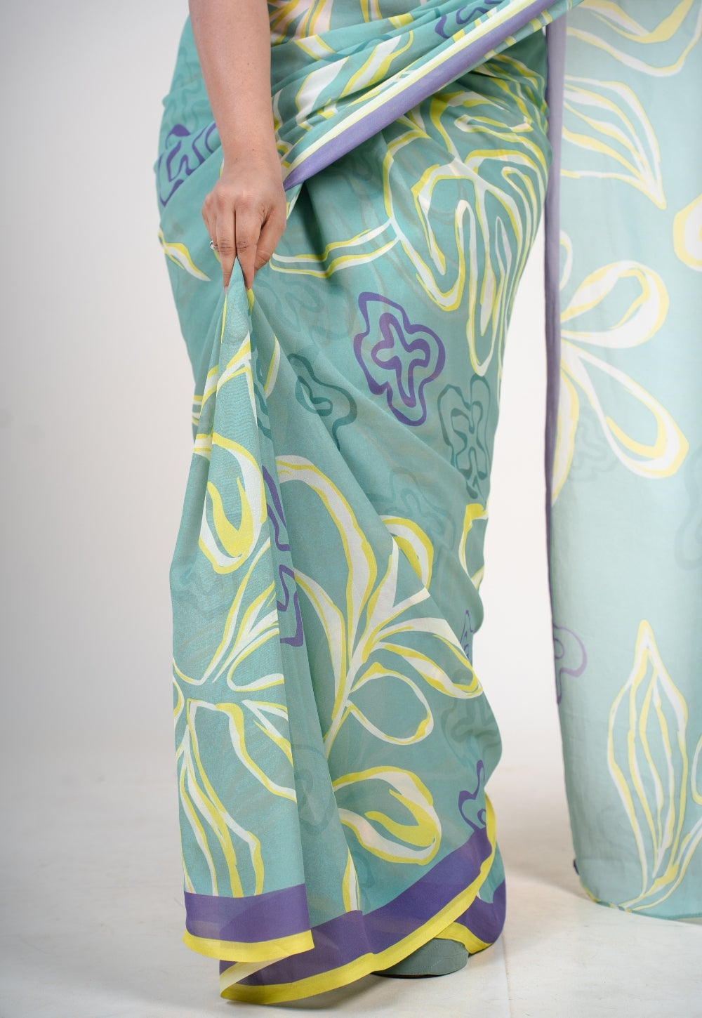 Fiyana Mint Green Georgette Printed Saree