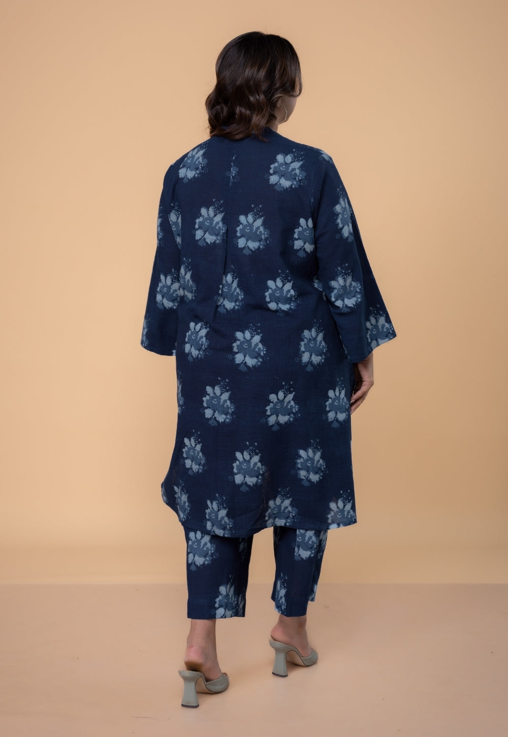 Harshi Blue Dabu Slub Cotton Straight Co-Ord Set