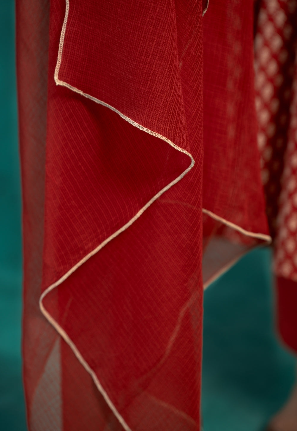 Red Solid Kota Doria Dupatta