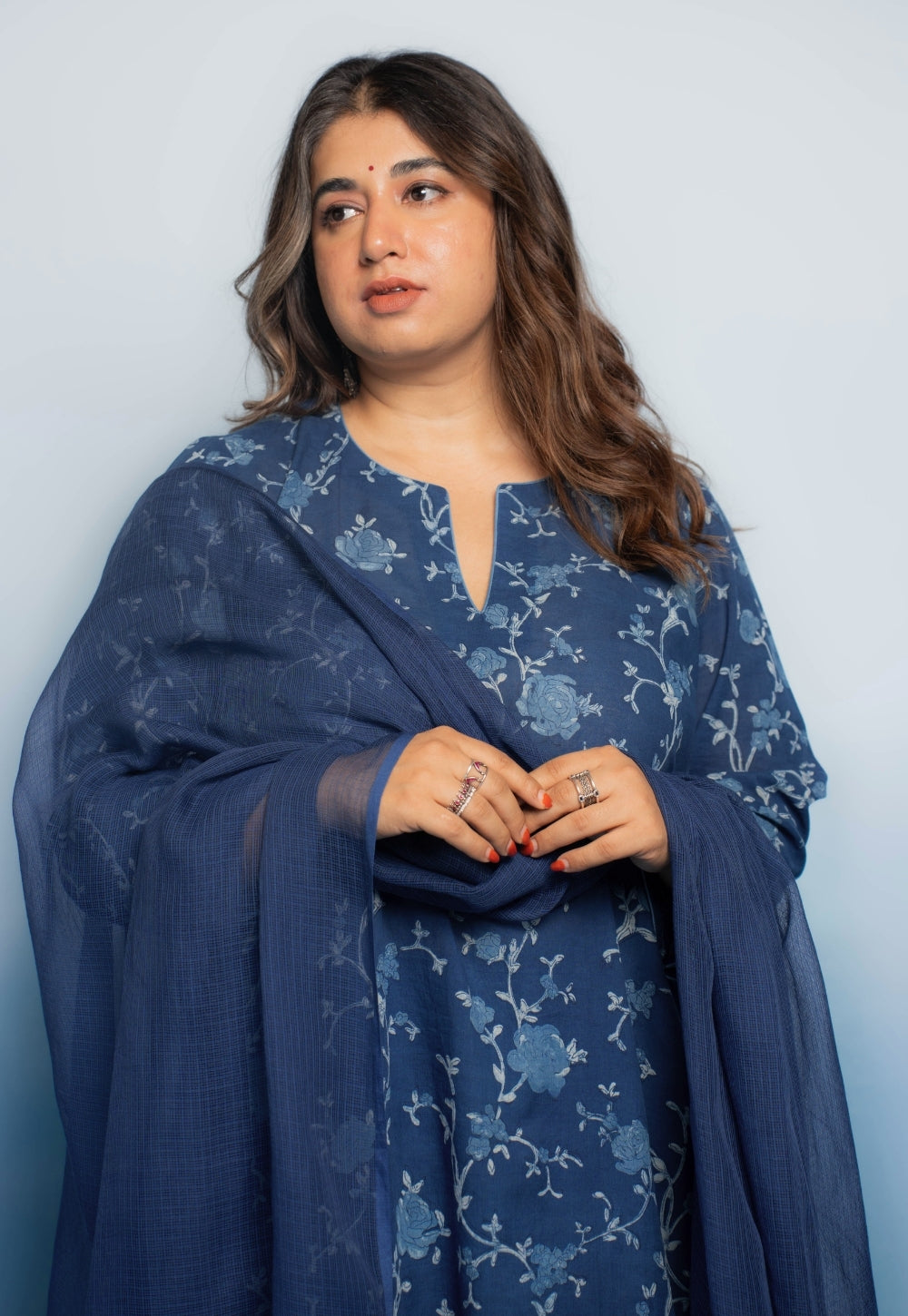 Blue Solid Kota Doria Cotton Dupatta with Tassels