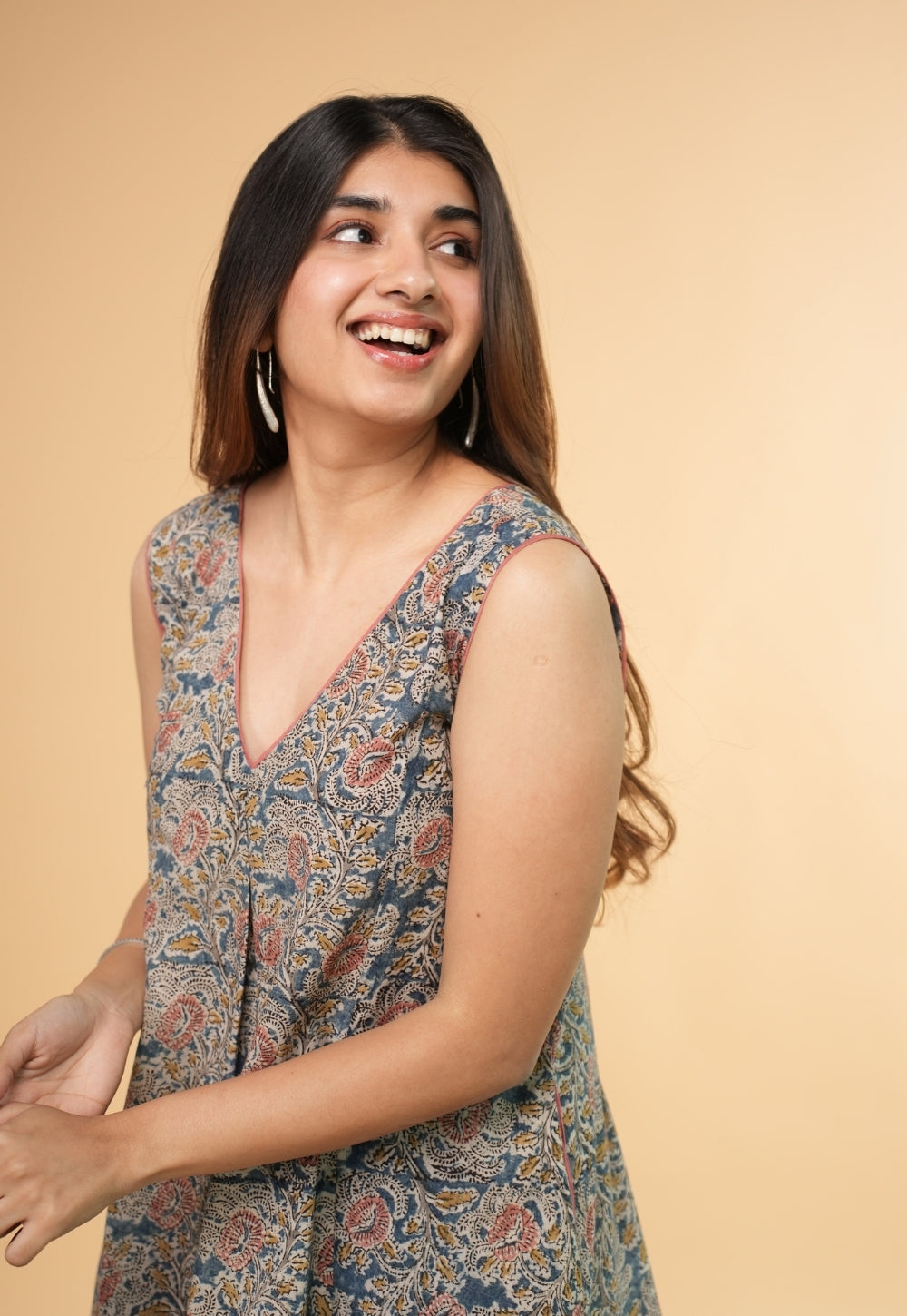 Raahi Blue Kalamkari Cotton Kali Kurta