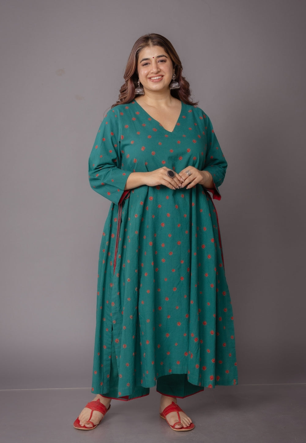 Swara Green Bandhani Cotton Kali Suit Set with Embroidery (Set of 3)