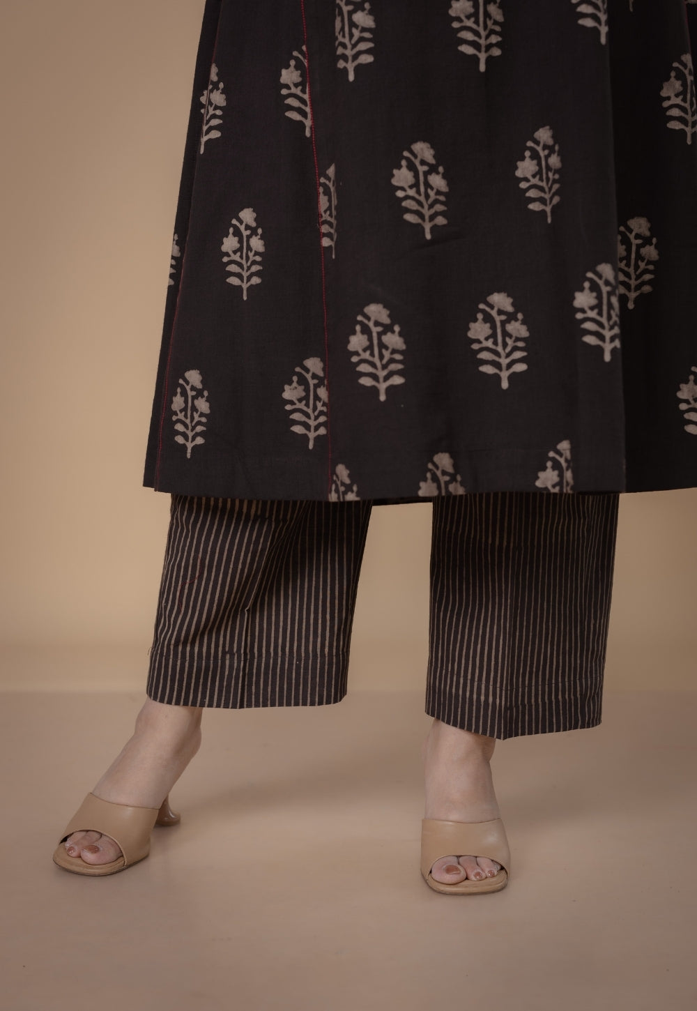 Disha Brown Dabu Slub Cotton Jhabbha Kali Kurta Set (Set of 2)