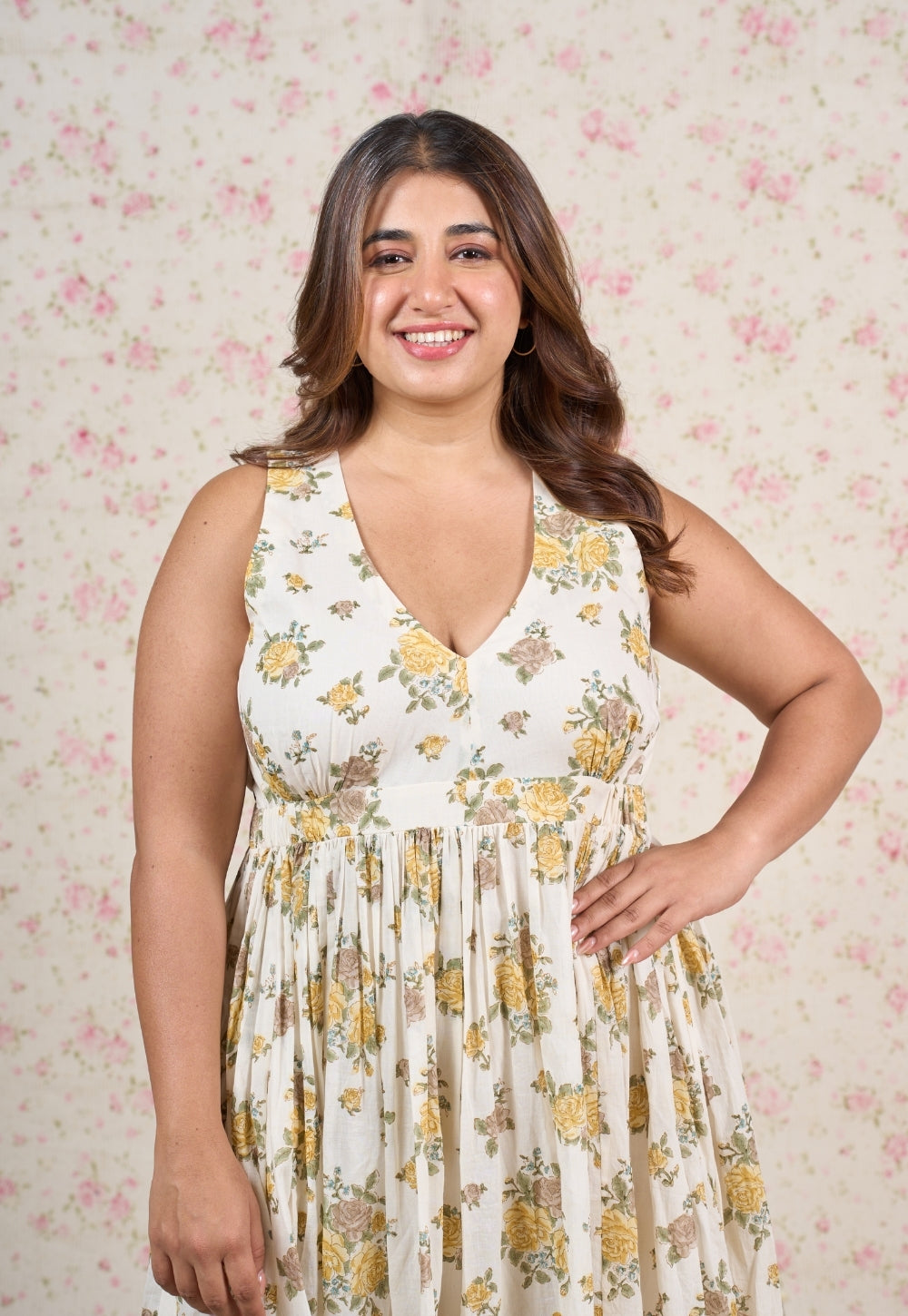 Kimber White Sanganeri Mul Cotton A Line Dress