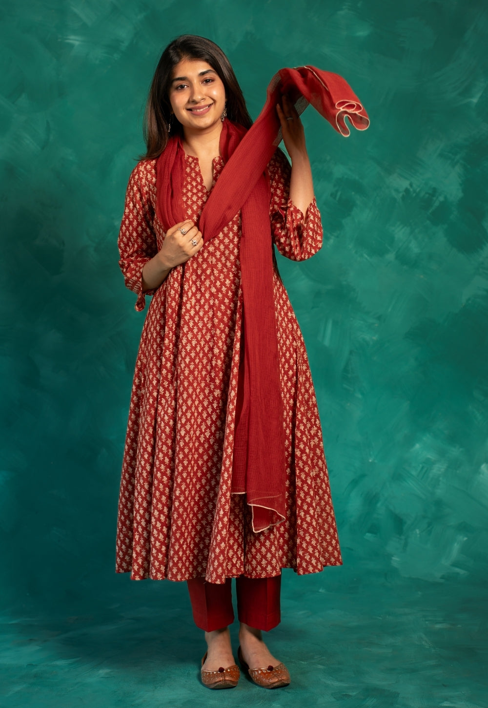 Red Solid Kota Doria Dupatta