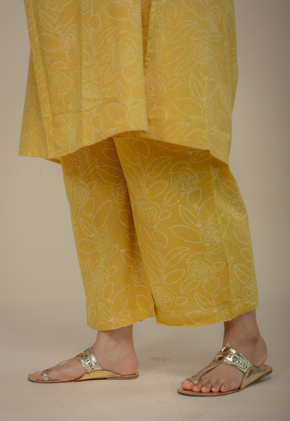Ayaat Yellow Hand Block Print Slub Cotton Anti-Fit Co-Ord Set