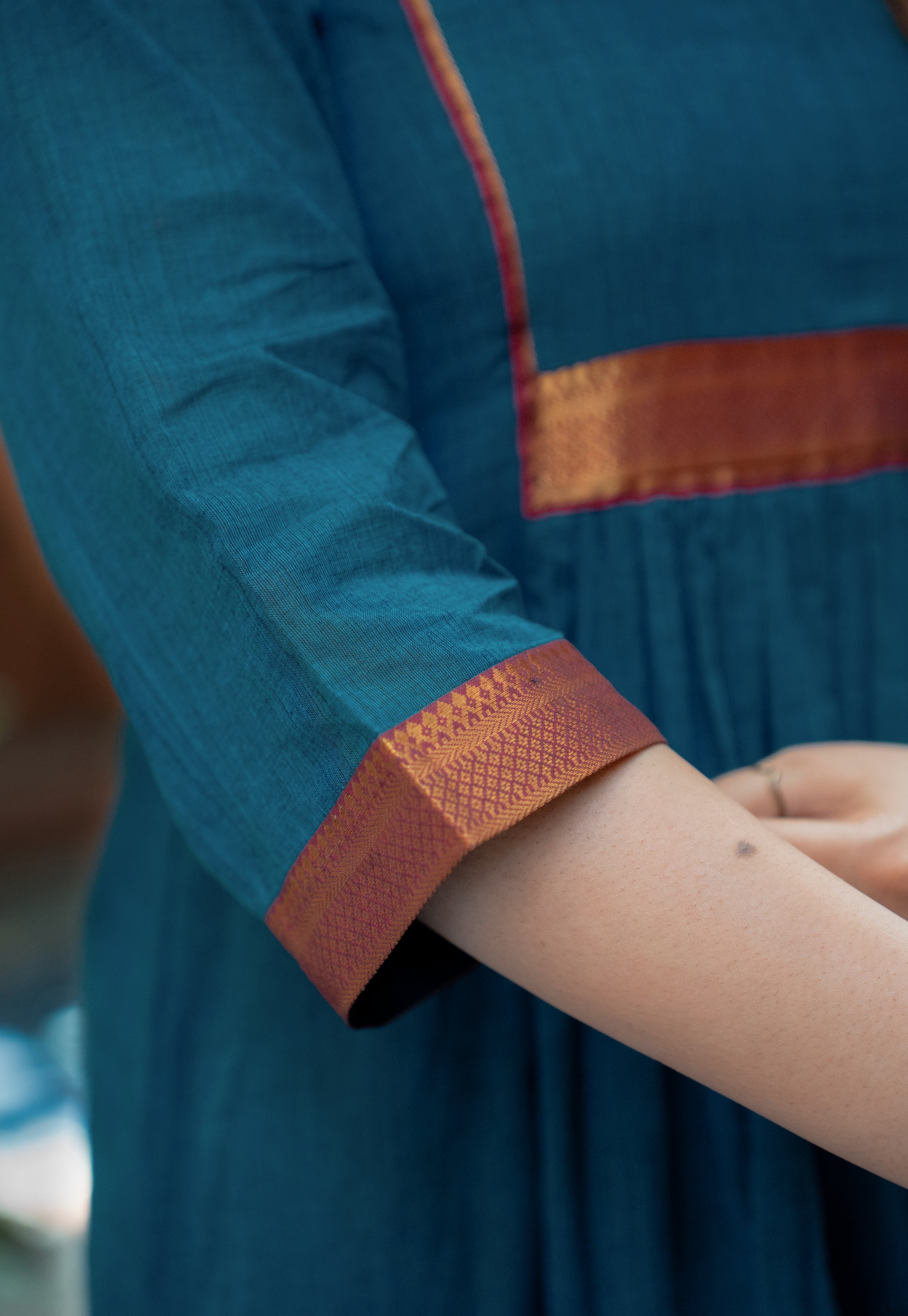 Lipika Blue Mangalgiri Cotton A Line Kurta with Nizam Border