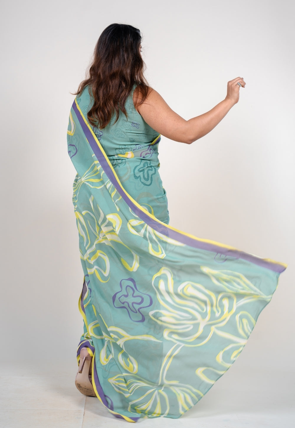Fiyana Mint Green Georgette Printed Saree