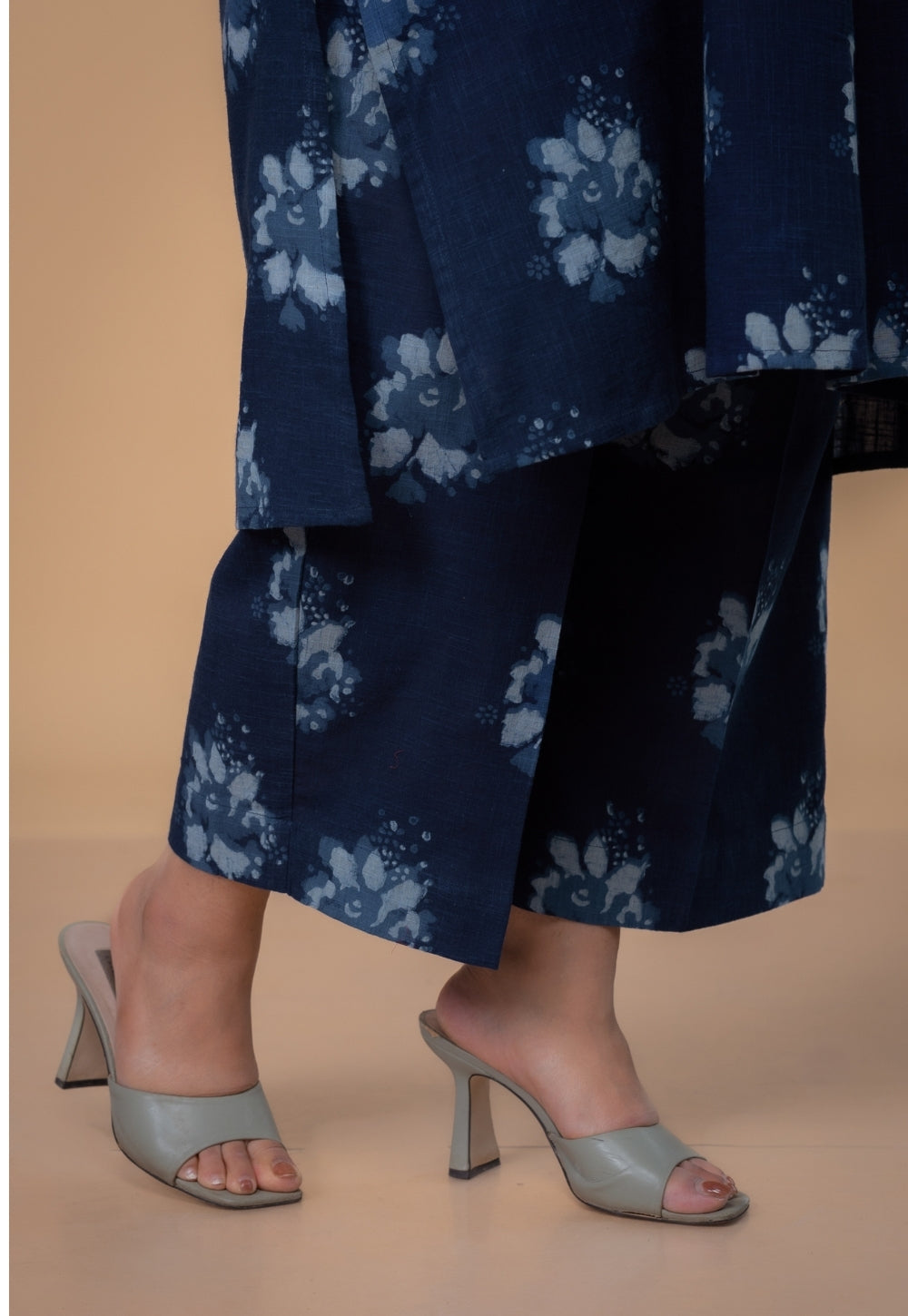 Harshi Blue Dabu Slub Cotton Straight Co-Ord Set