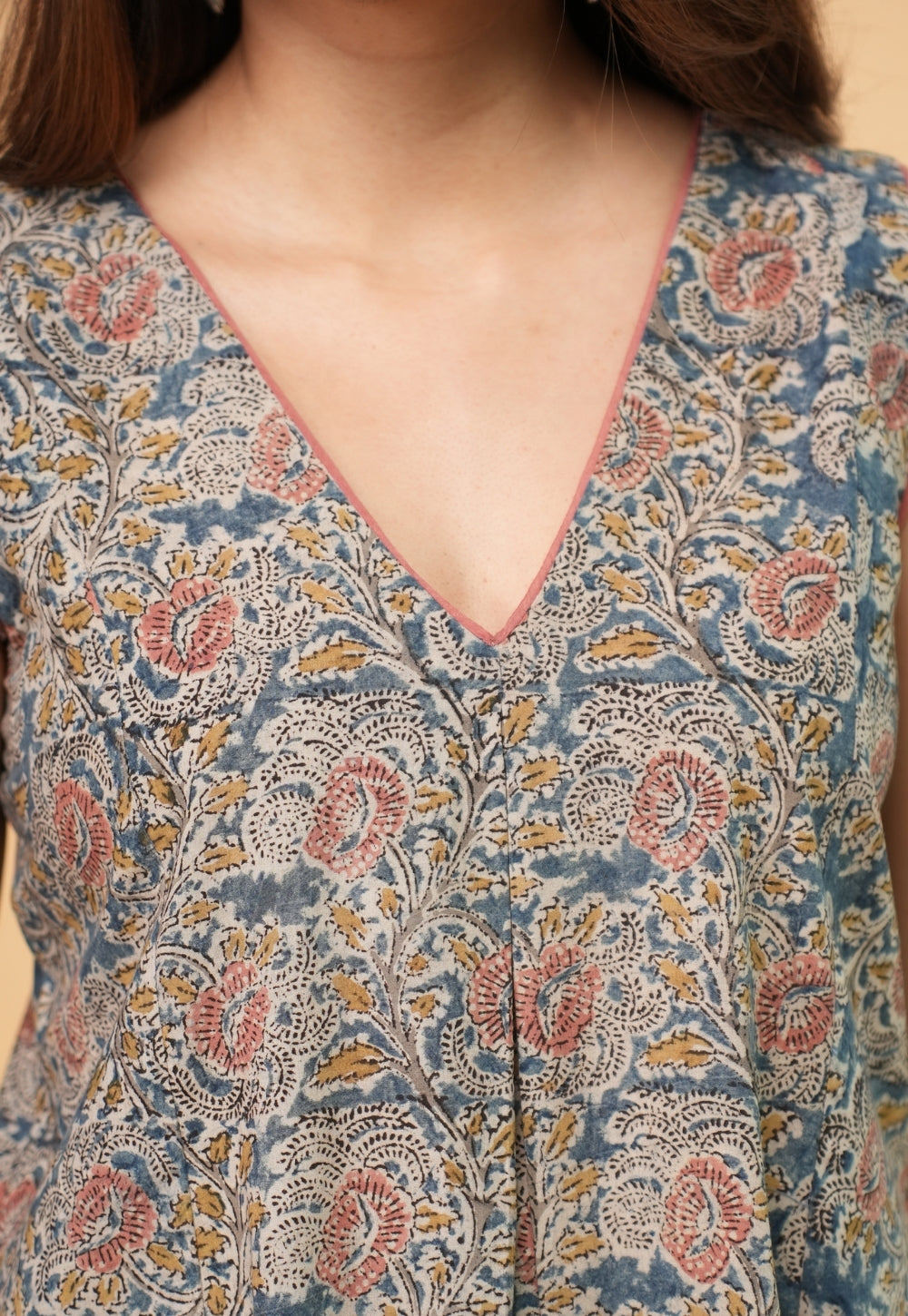 Raahi Blue Kalamkari Cotton Kali Kurta