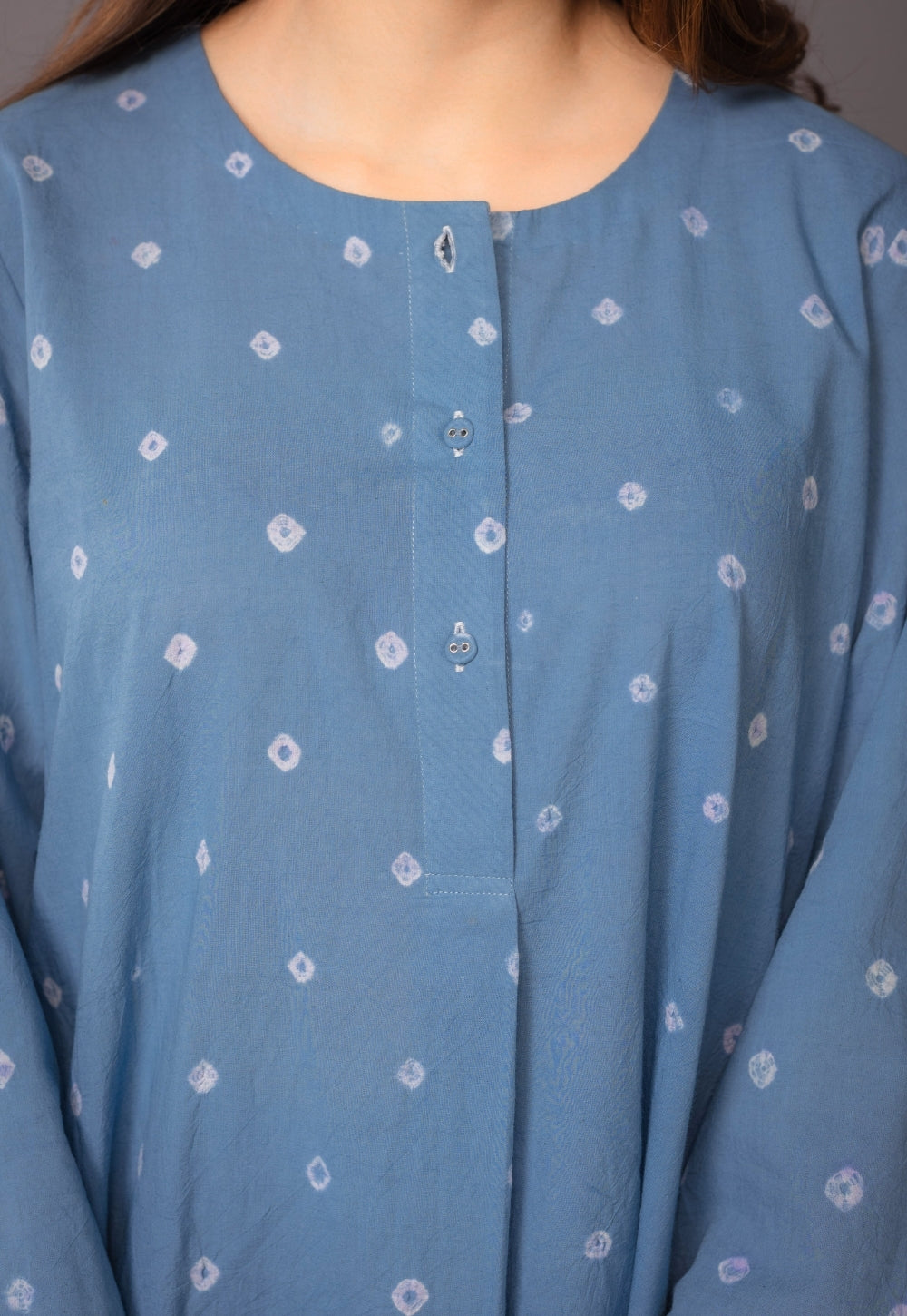Kaaya Blue Bandhani Cotton Straight Kurta Set (Set of 2)