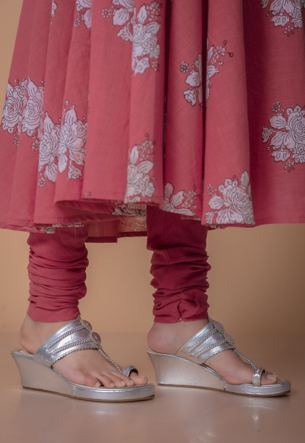 Miral Pink Solid Slub Cotton Churidar