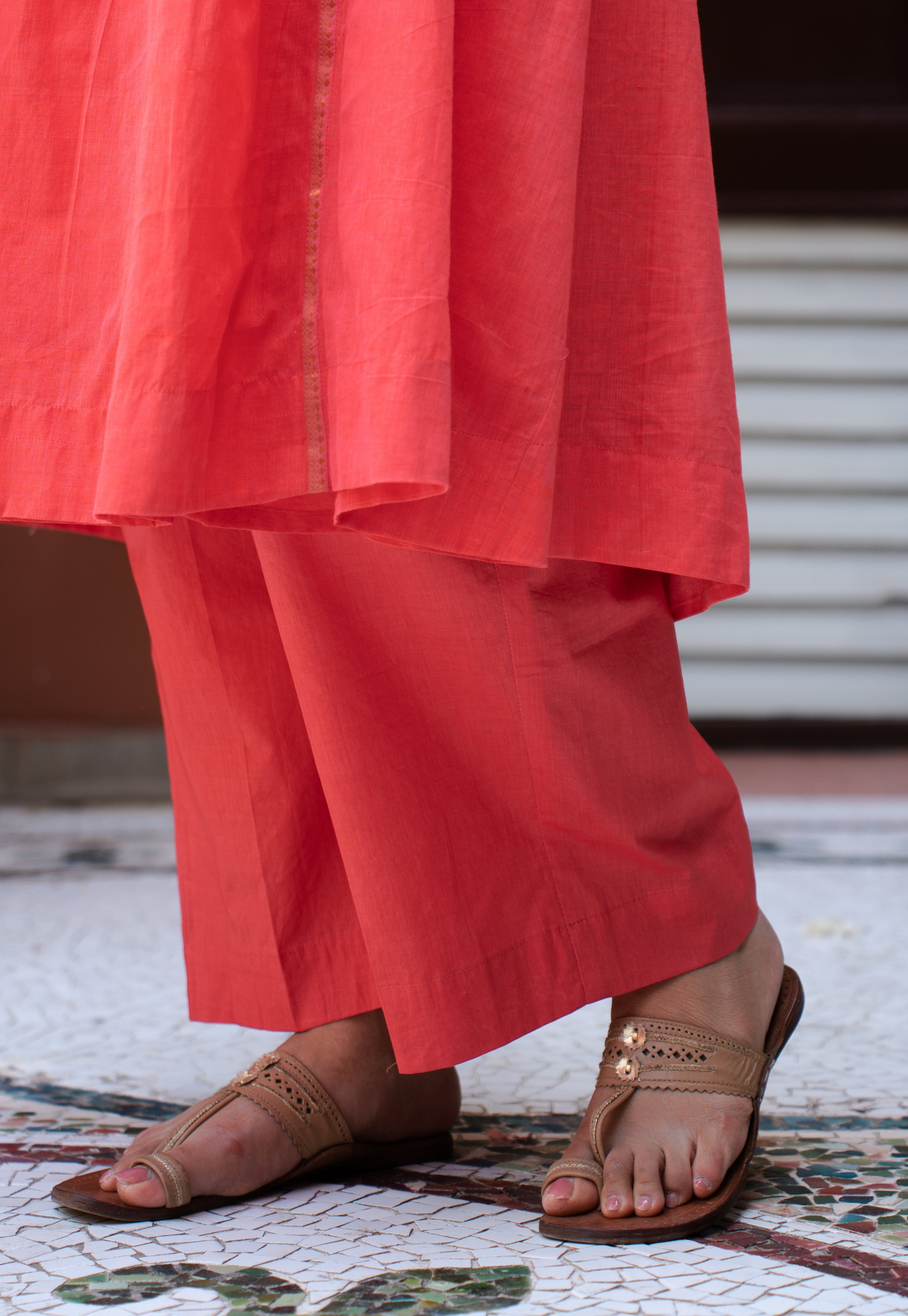 Yashi Scarlet Orange Solid Cotton Flex Straight Pant